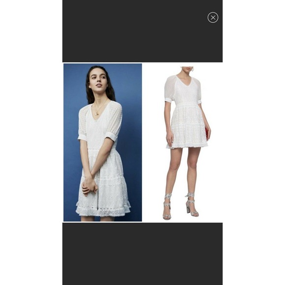 Maje Revery White Lace V Neck Collar Dress Size 3 - Picture 1 of 12